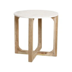 SIDE TABLE MARBLE WHITE TEAK BASE 50 